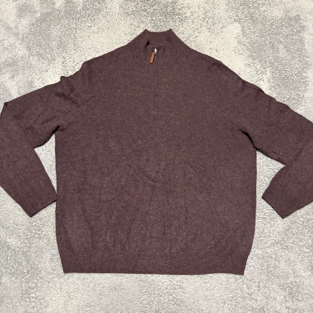 Nordstrom 100% Cashmere Sweater Mens XL Brown Quarter Zip Mock Neck